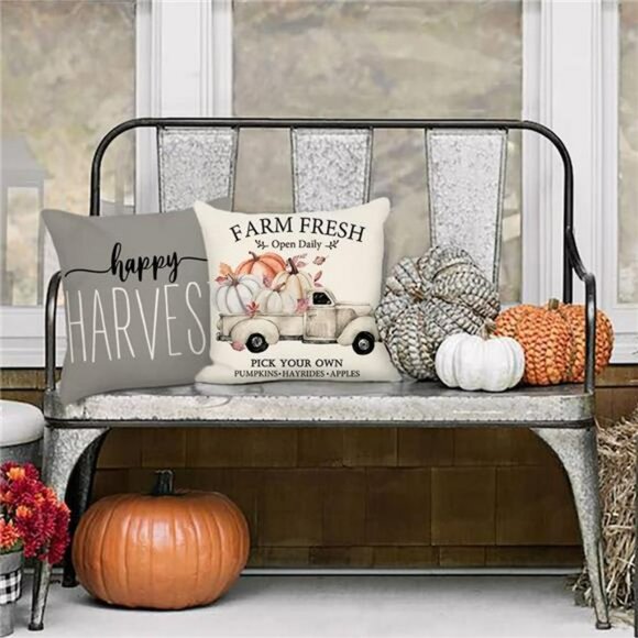 18x18 Set of 4 Gray Pumpkin Pillow Case for Fall Thanksgiving Home Decorative - Picture 4 of 5